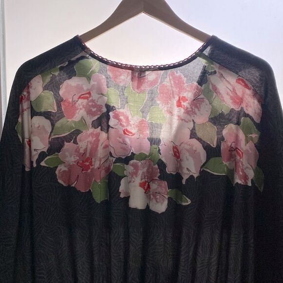 Bl-nk Anthropologie Floral Black Kimono Dress Plus One Size Boho Luxury Vacation - Picture 11 of 13